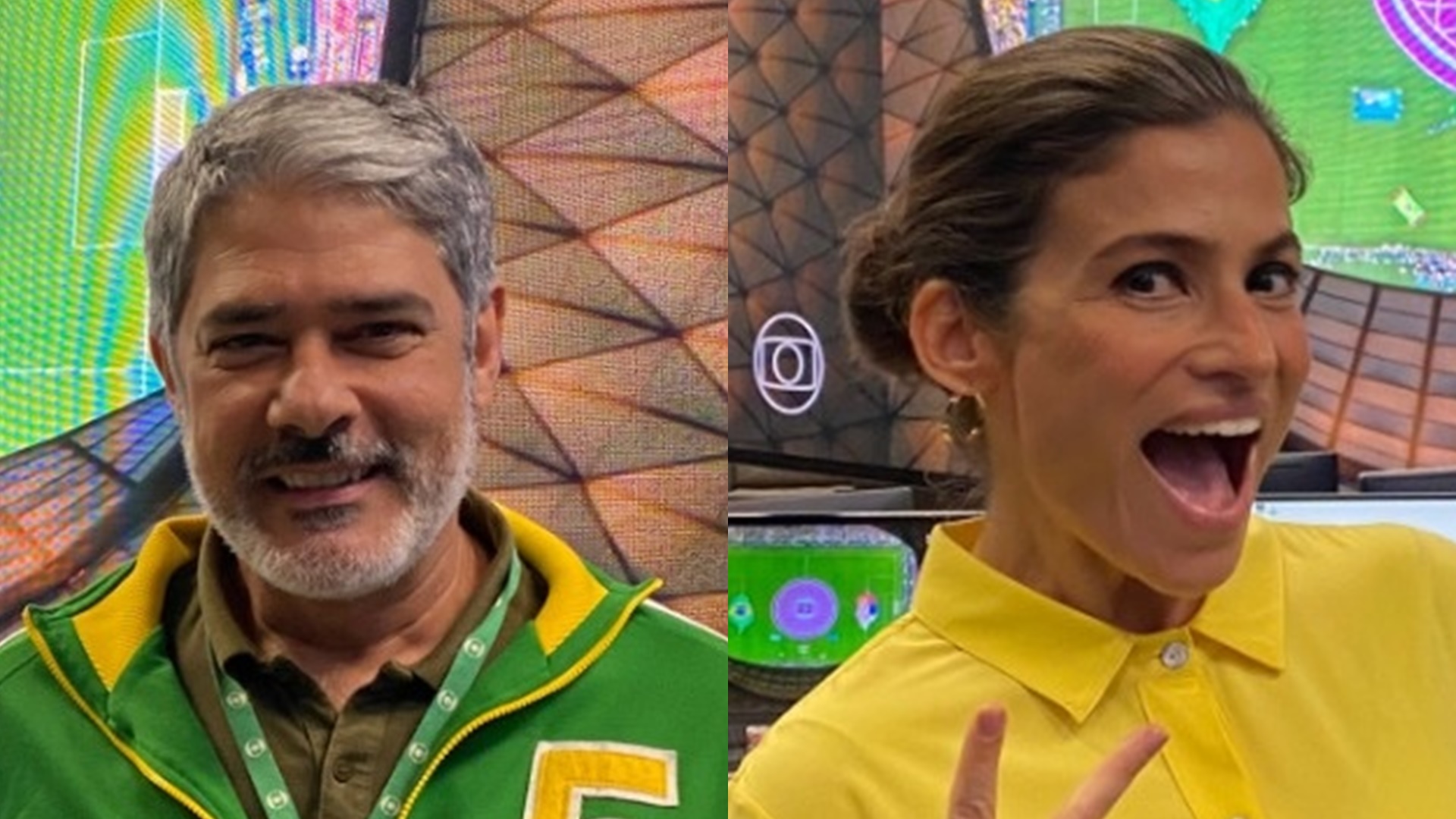 William Bonner e Renata são flagrados assistindo jogo do Brasil no JN e look surpreende