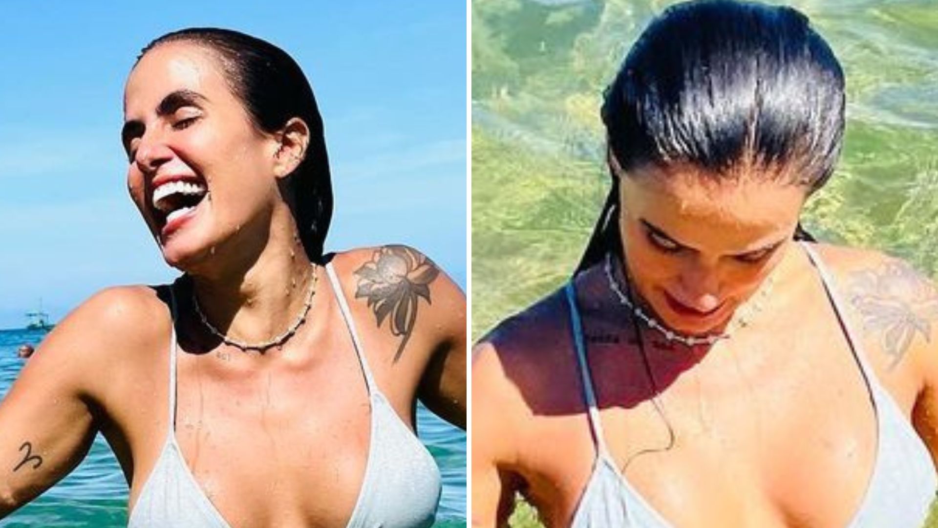 Carol Peixinho quase faz seios pularem ao mergulhar de biquíni fininho: “Brilhando”
