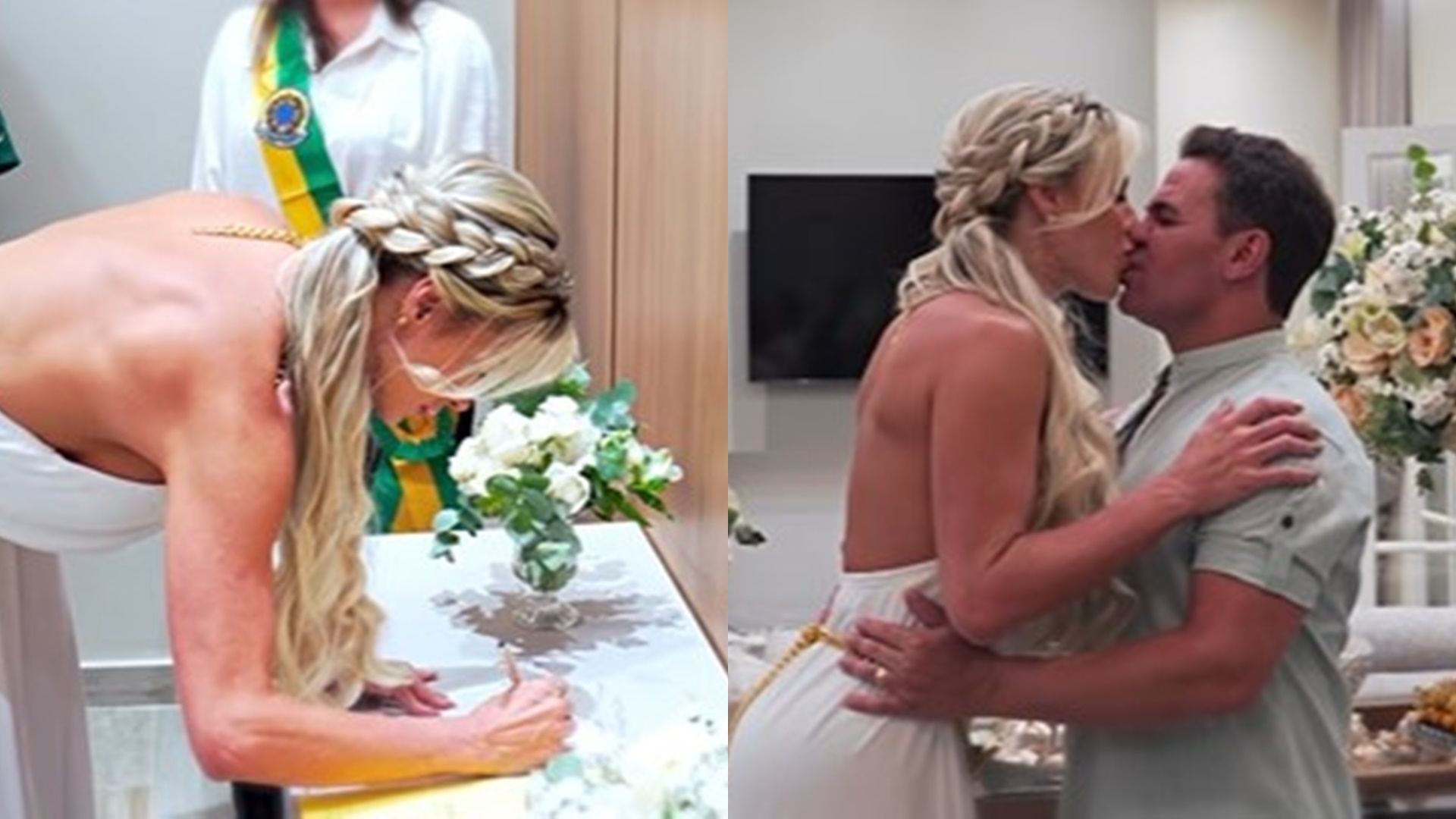 Esposa de Eduardo Costa exibe vídeo de casamento luxuoso no civil: “Meu amor”