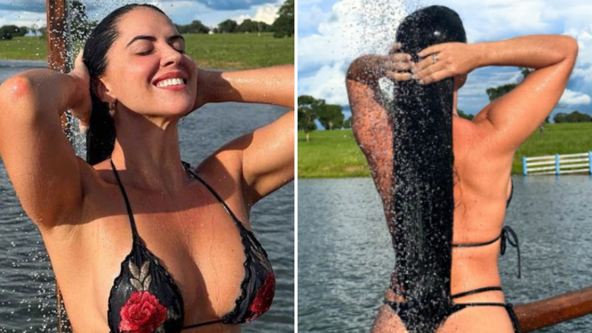 Na ducha, Graciele Lacerda encharca corpão de biquíni quase invisível: “Gostosona”