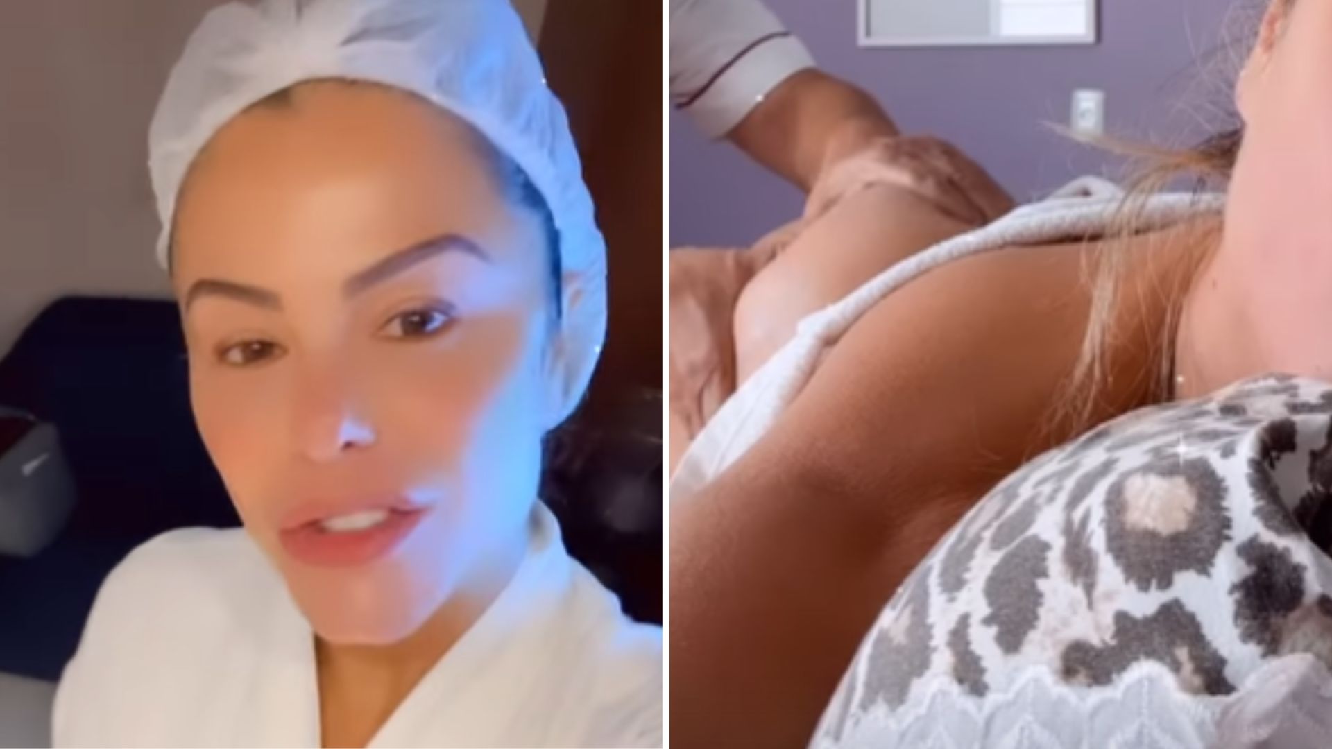 Aos 46 anos, Poliana Rocha aparece tendo bumbum apalpado durante procedimento: “Autocuidado”
