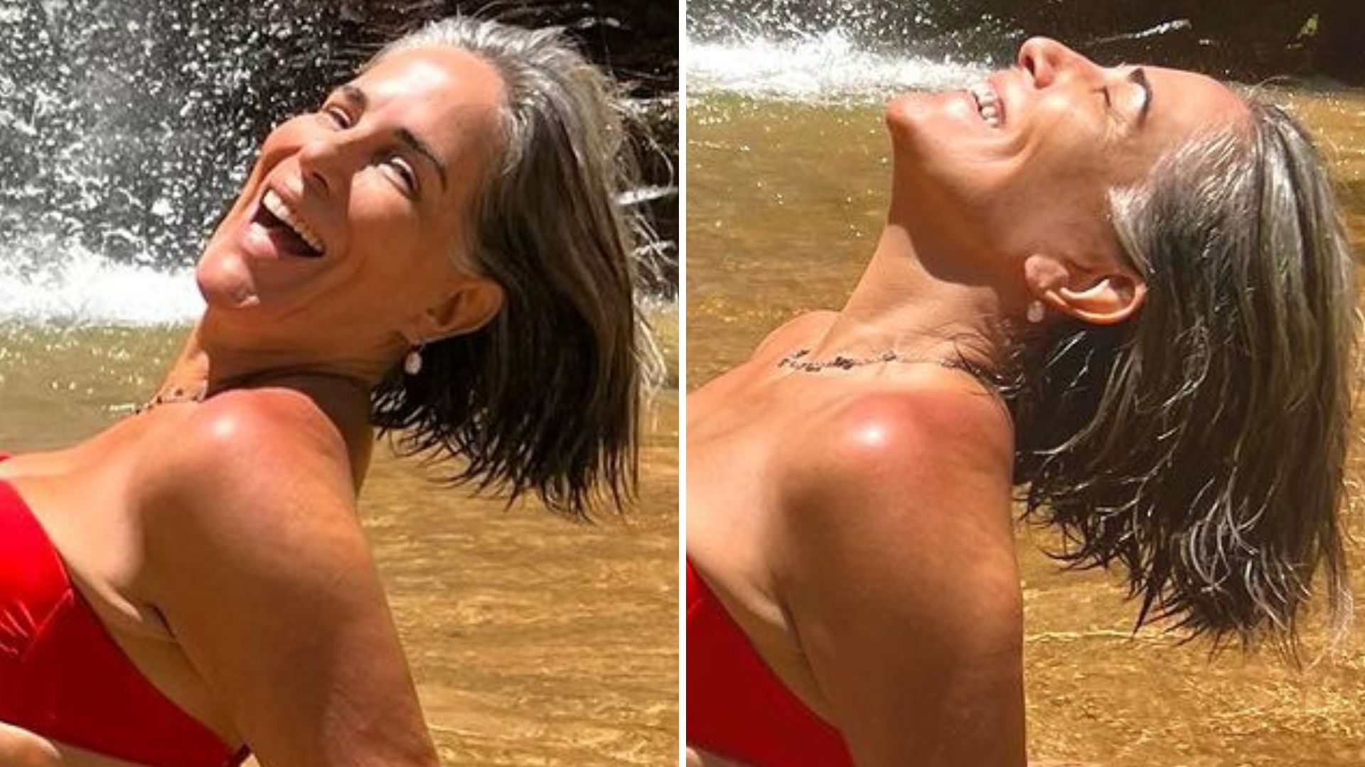 Que saúde! Gloria Pires ostenta corpo invejável em dia de cachoeira: “Imagina ser assim”