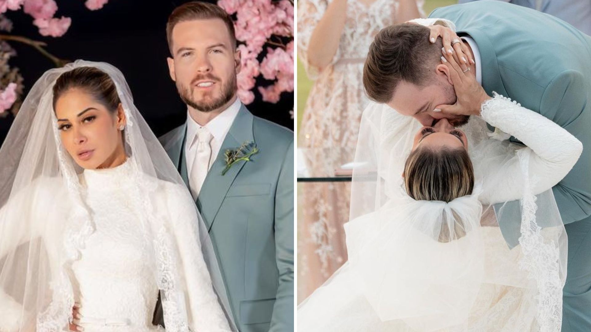 Chique! Maíra Cardi e Thiago Nigro trocam beijo de cinema em casamento luxuoso