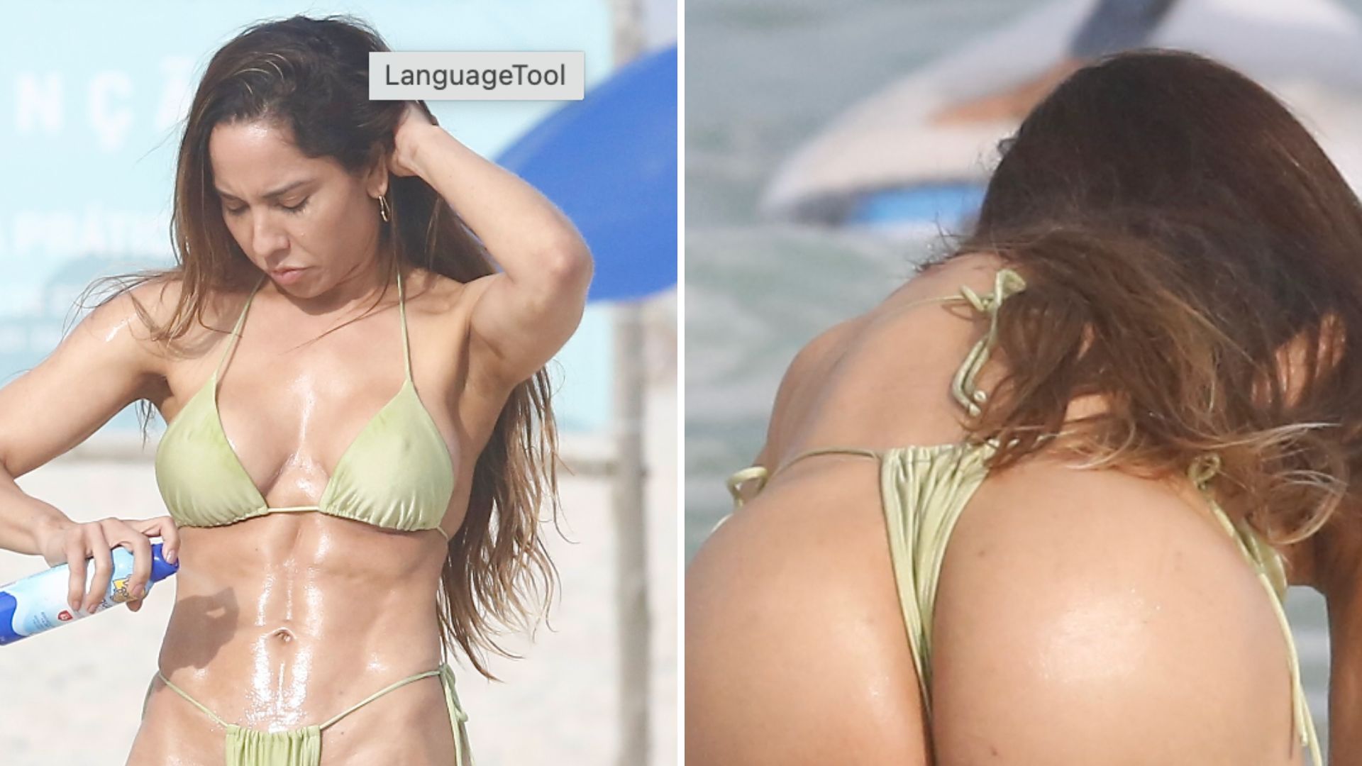 Mulher Melão vai à praia com biquíni inusitado e exibe ‘voluminho’ indiscreto