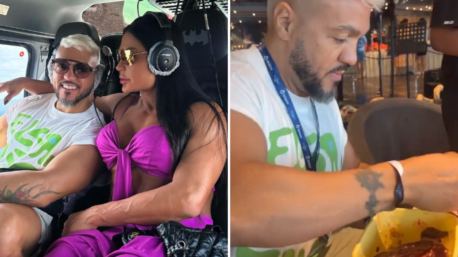 Focados, Belo e Gracyanne levam marmitas para o navio de Neymar: “Sem açúcar”