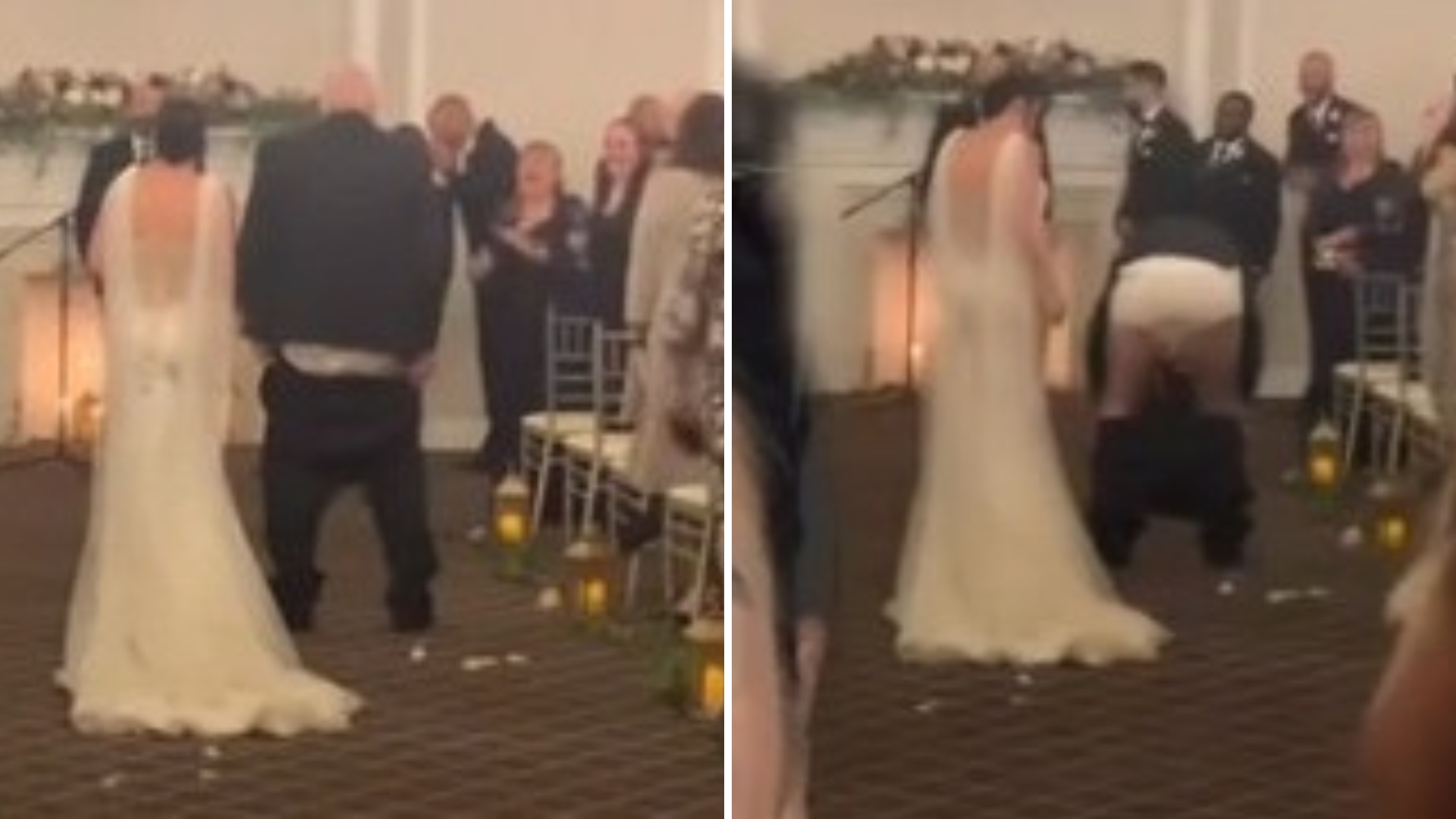 Indo para o altar, pai de noiva fica de cueca após calças caírem