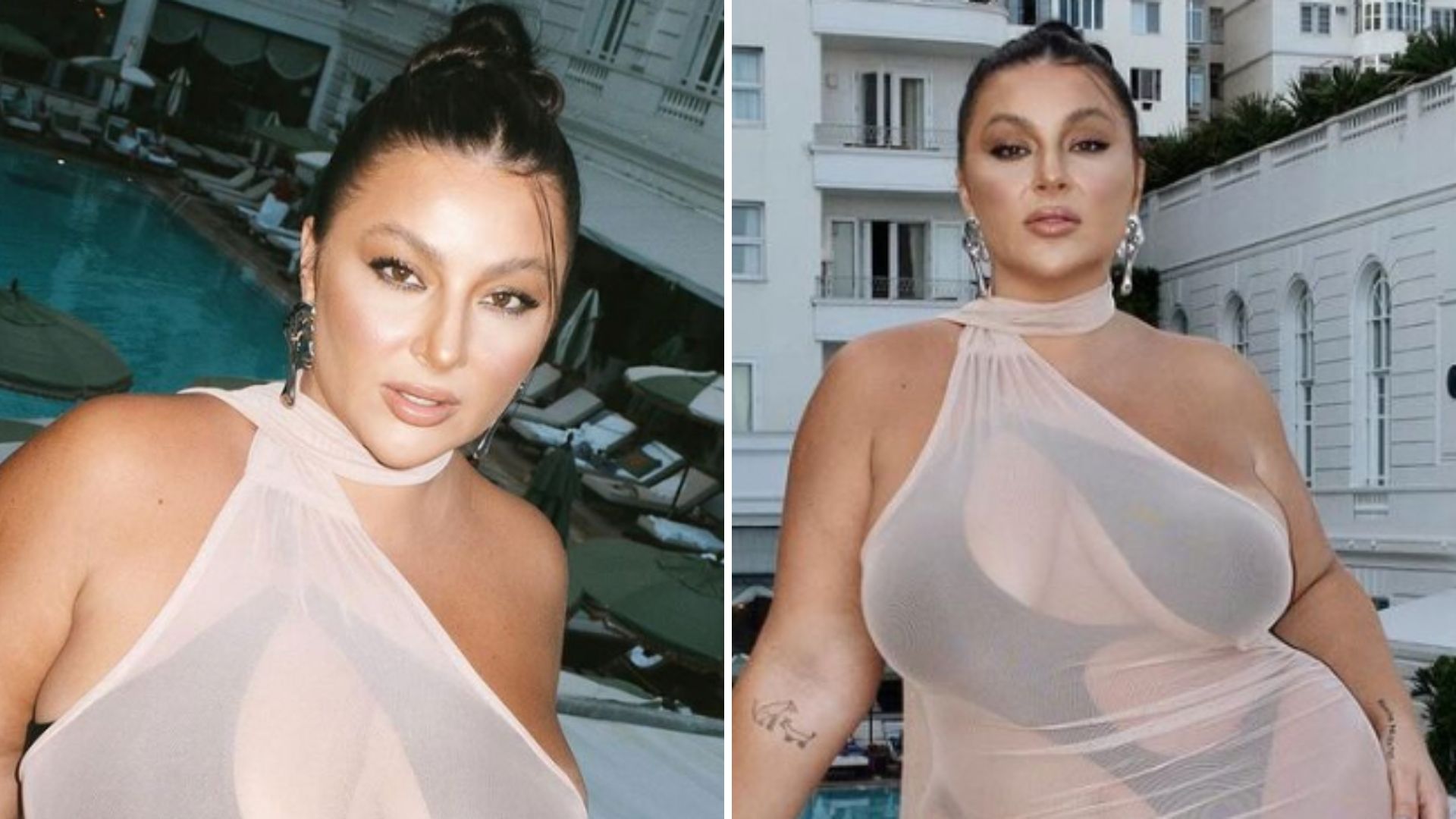Assistente do Domingão, Lettícia Muniz provoca com look transparente: “Suculenta”