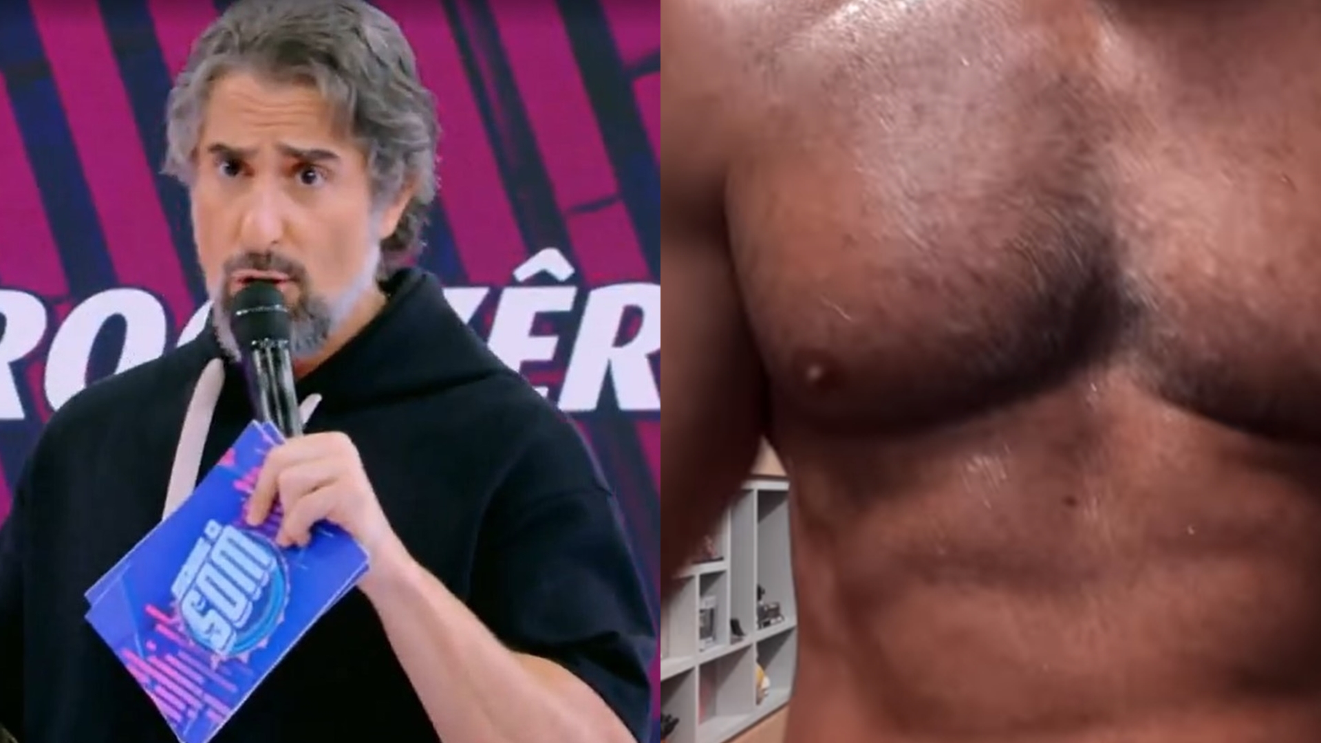 Marcos Mion deixa fãs babando ao exibir peitoral peludo em treino na academia