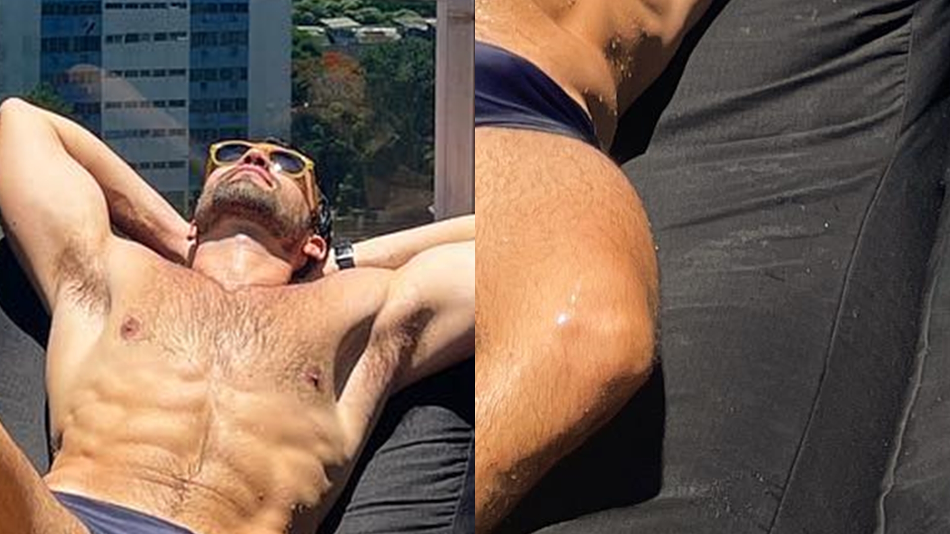 Sergio Marone aparece com sunga explodindo e volume chama a atenção: “Tudo isso”