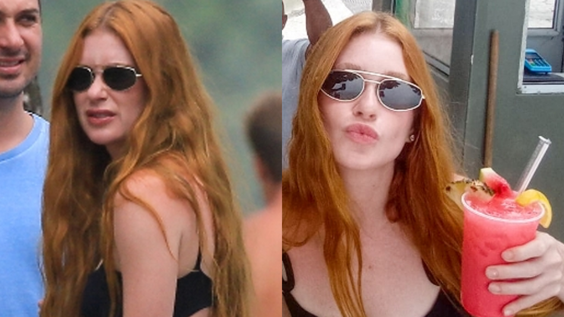 Acessível e simpática, Marina Ruy Barbosa atende fãs e toma caipirinha na praia