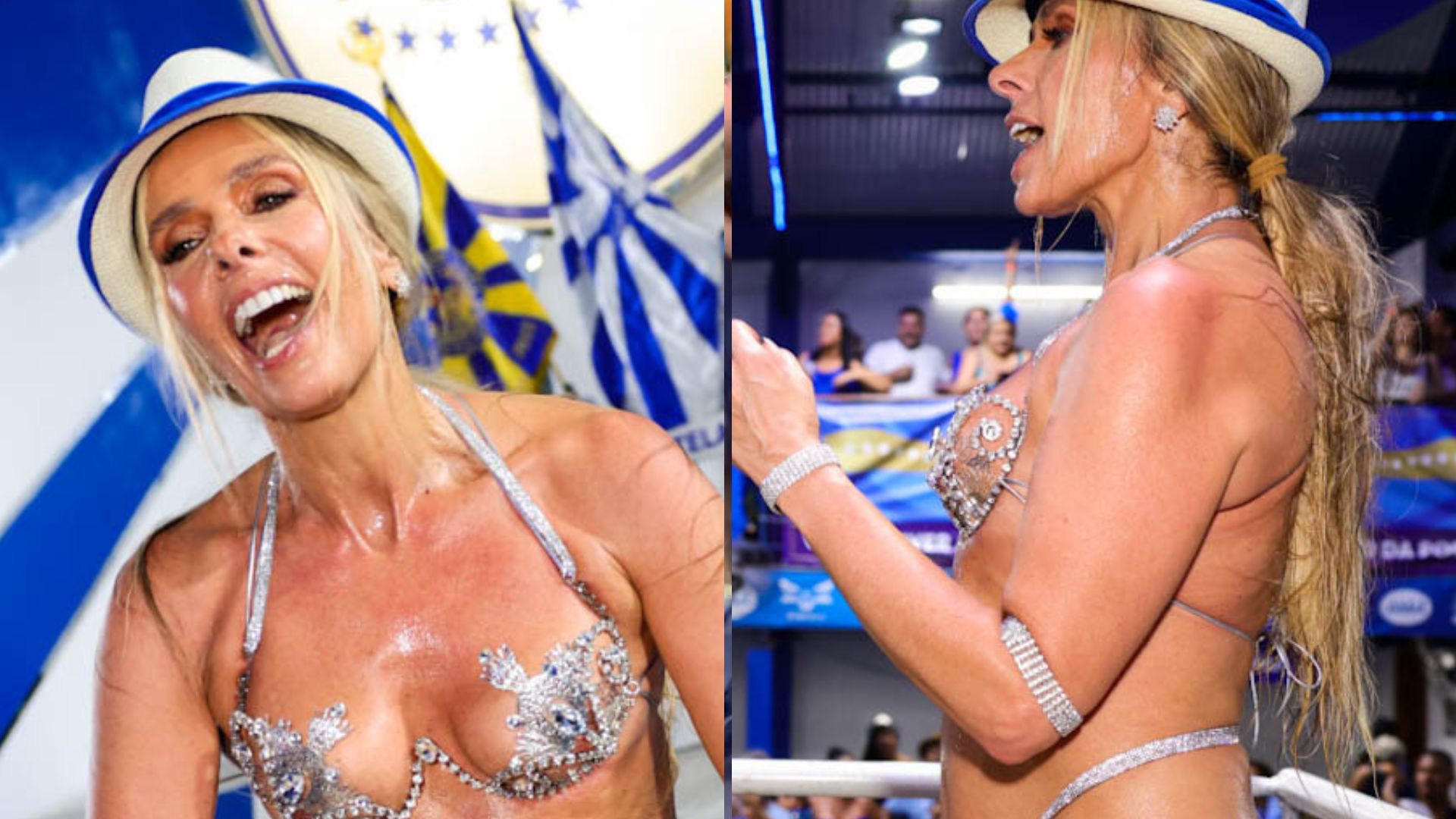 Espetáculo! Adriane Galisteu mostra a calcinha ao sambar com bustiê de pedrarias