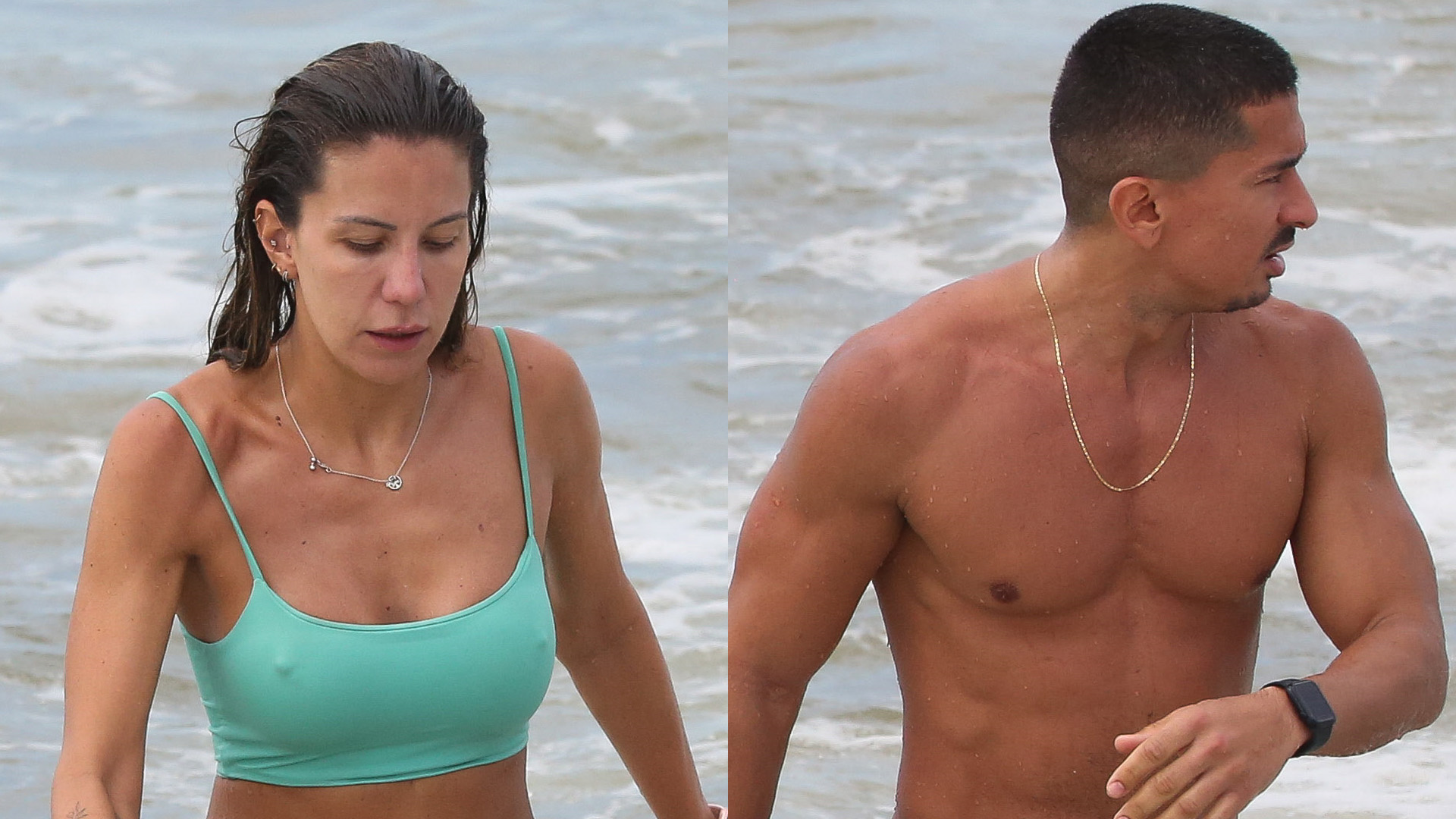 Bárbara Coelho do ‘Esporte Espetacular’ e irmão de Anitta curtem dia de praia juntos no Rio