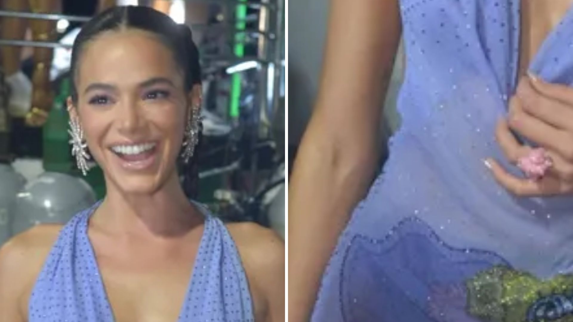 Bruna Marquezine brinca com decote em vestido coladinho no Carnaval de Salvador