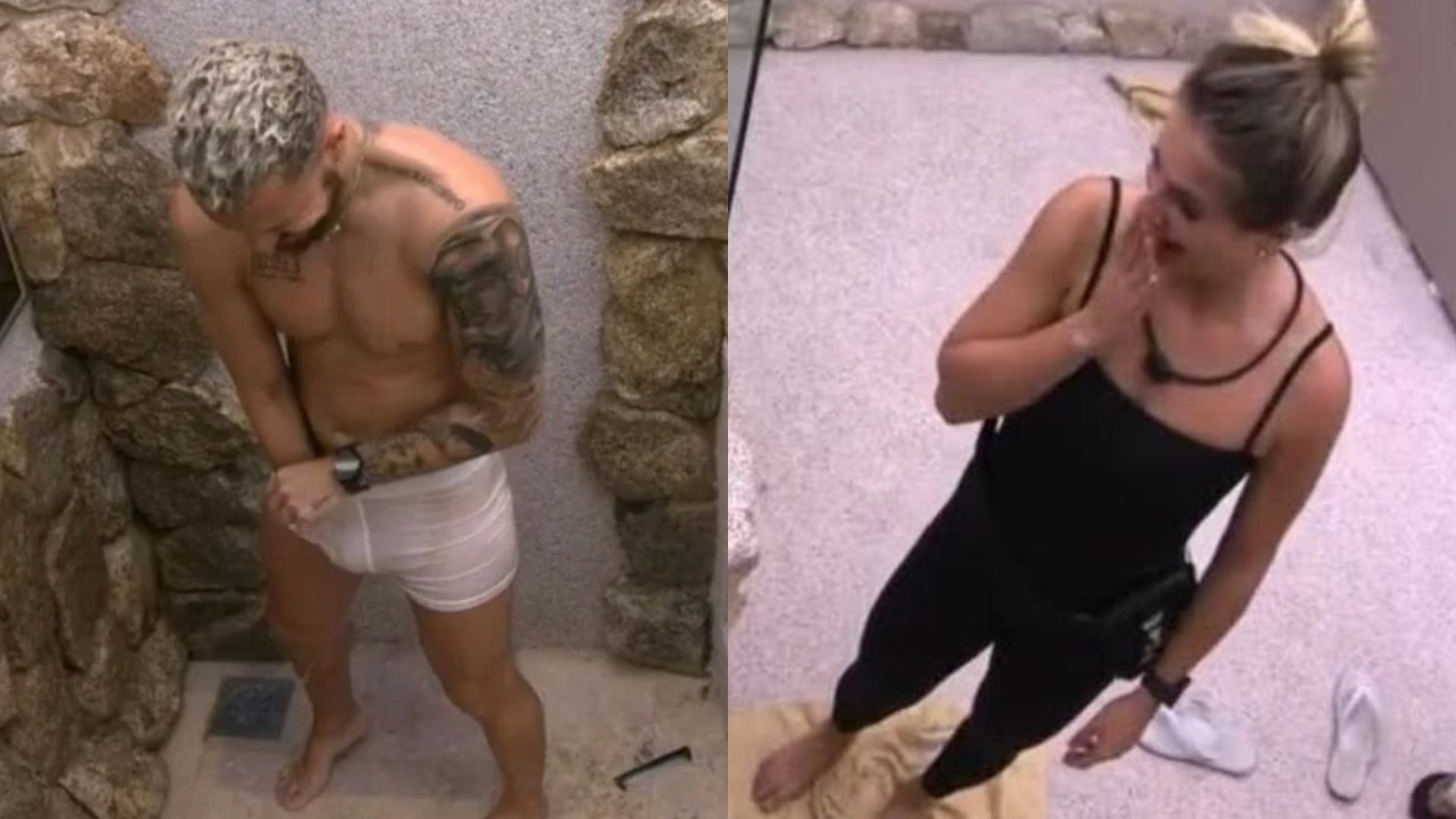 BBB23: Fred toma banho de cueca branca e Bruna Griphao dá conferida: “A berinjela”