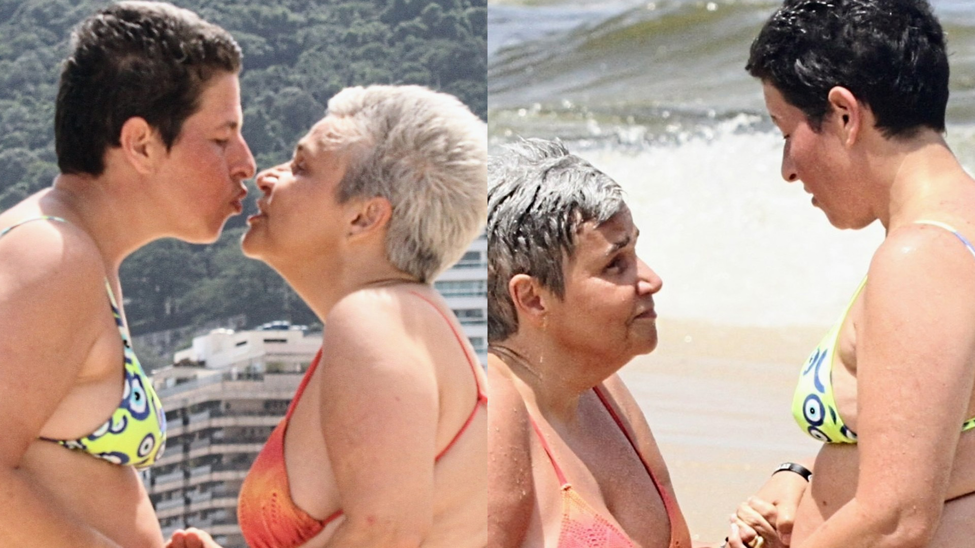 Após internação, Claudia Rodrigues agarra namorada em dia de praia e curte calorão no Rio
