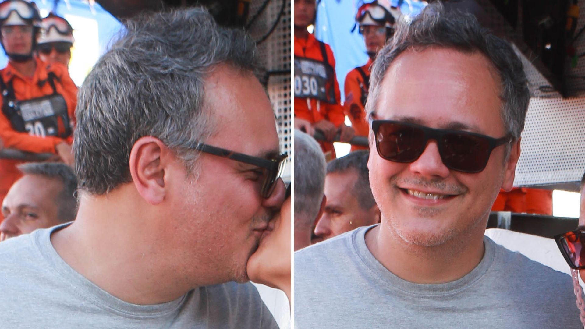 Danton Mello dá beijão na esposa em rara aparição no Carnaval de Salvador