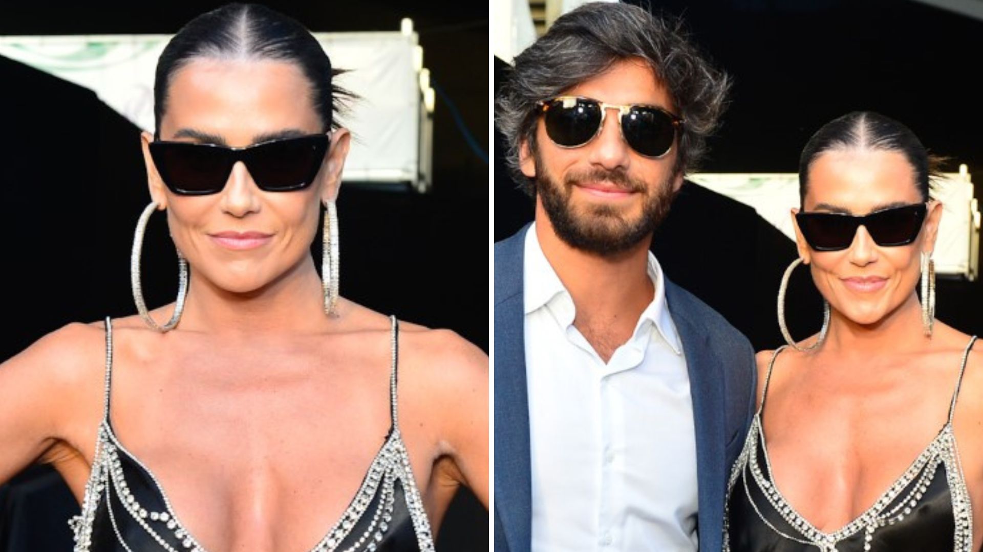 Sem sutiã, Deborah Secco deixa patrimônio marcar em vestido ao lado do marido
