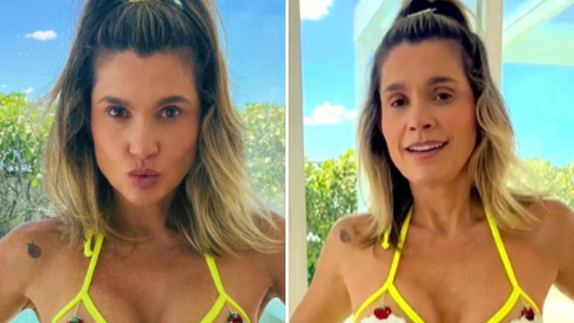 Flávia Alessandra quase mostra tudo ao treinar de biquíni transparente: “Suando”