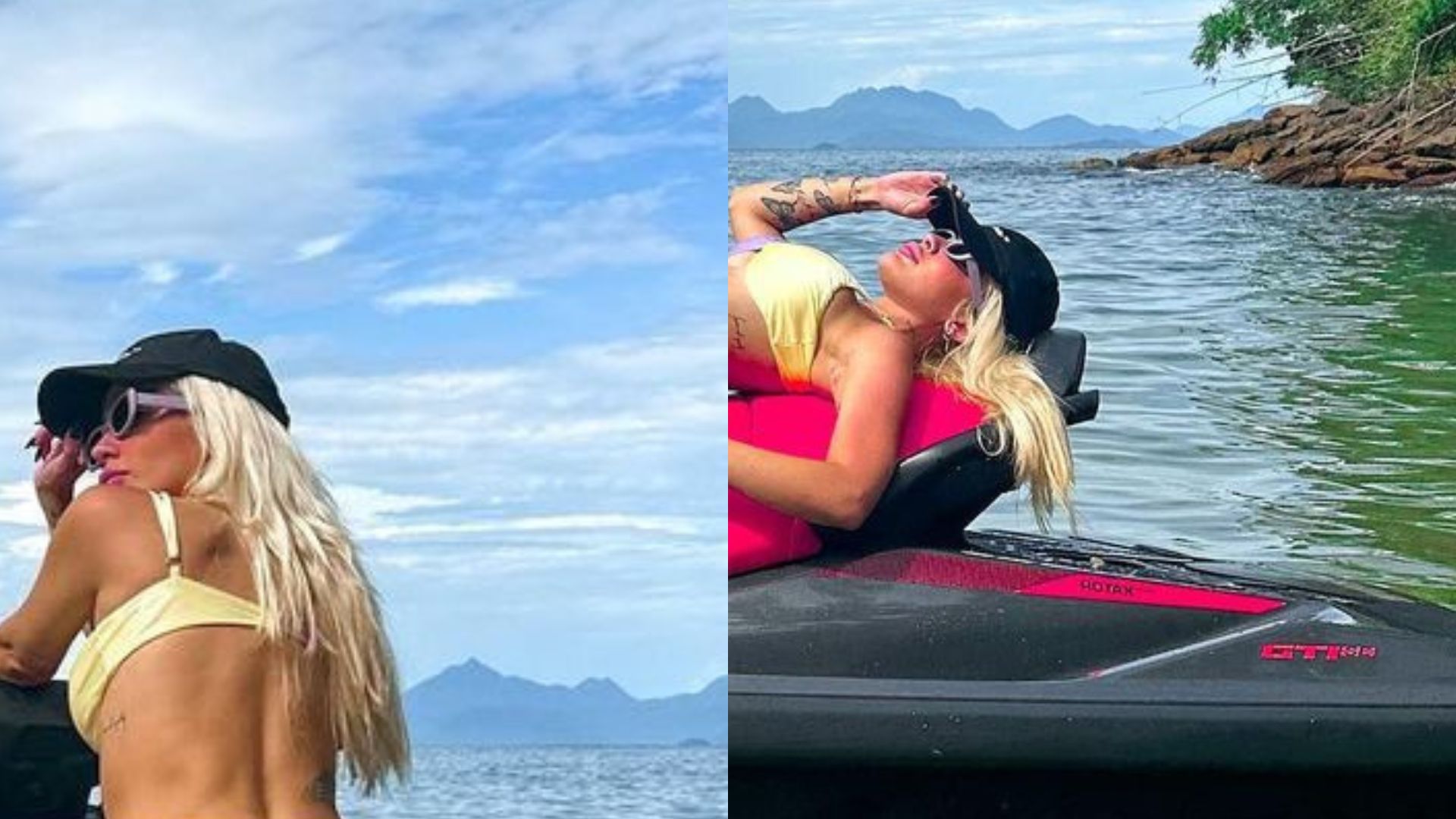 Karoline Lima posa sensualmente de biquíni em cima de jet ski e fãs babam: “Deusa”