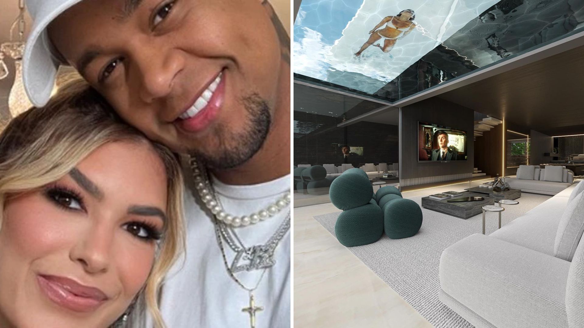 Léo Santana e Lore Improta exibem mansão deslumbrante com piscina no teto: “Preparados”