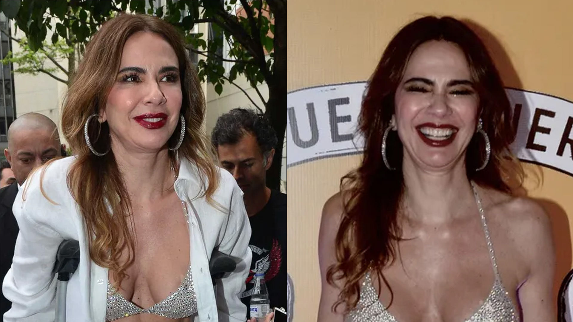 Sem calcinha, Luciana Gimenez elege calça transparente e curte Carnaval de muletas