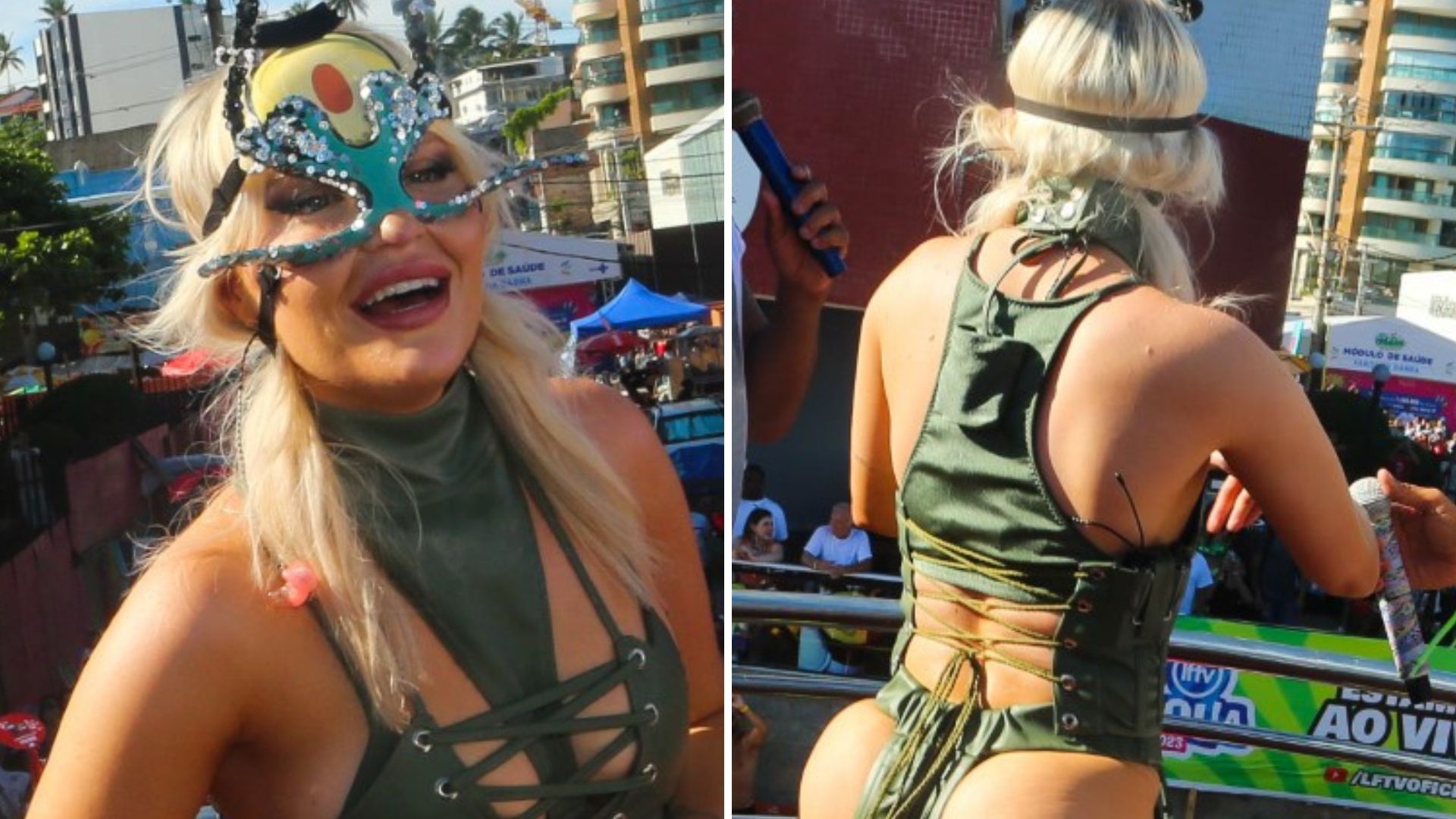 Luísa Sonza enlaça corpão com look a vácuo e vira o centro das atenções em bloco de Salvador