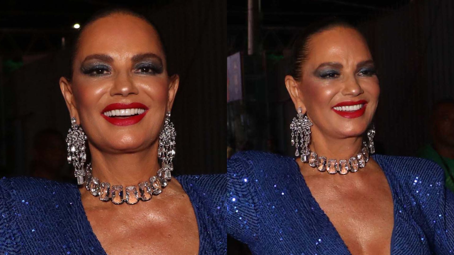 Impecável! Aos 60 anos, Luiza Brunet surge na Sapucaí e exibe corpão com decote até o umbigo