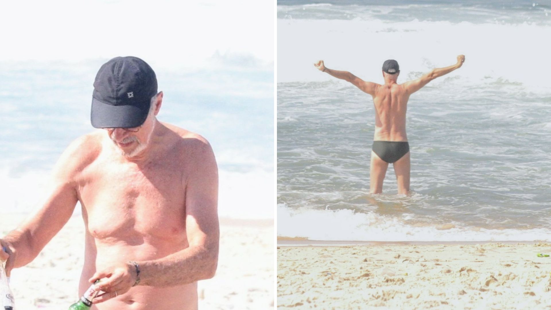 Marcos Caruso vai à praia, toma banho de mar e dá exemplo de cidadania