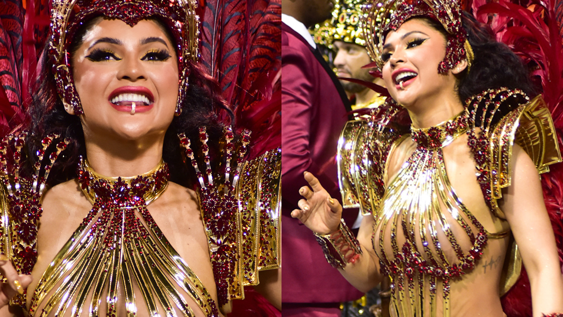 Um tapa-sexo e nada mais! Mileide Mihaile desfila apenas com tiras cobrindo o corpo em São Paulo