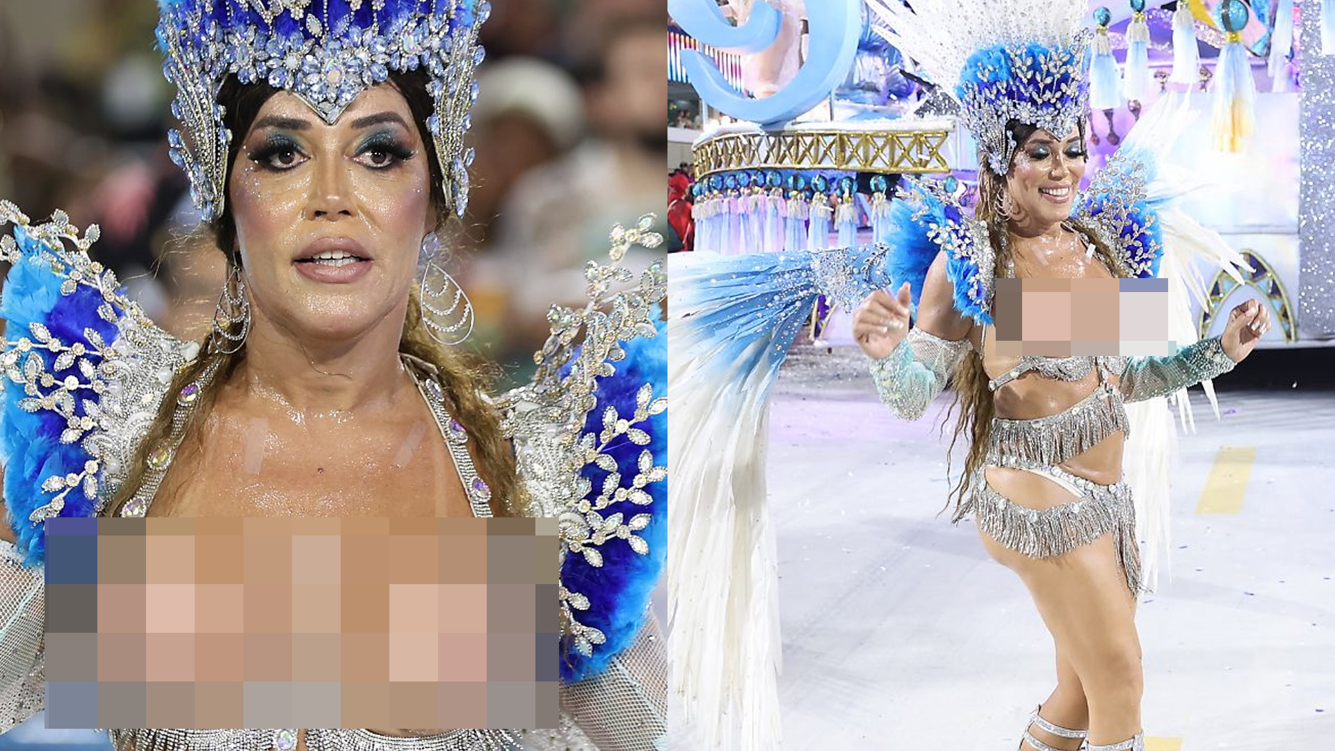 Pode isso? Mulher Abacaxi deixa parte da fantasia em casa e desfila com seios expostos