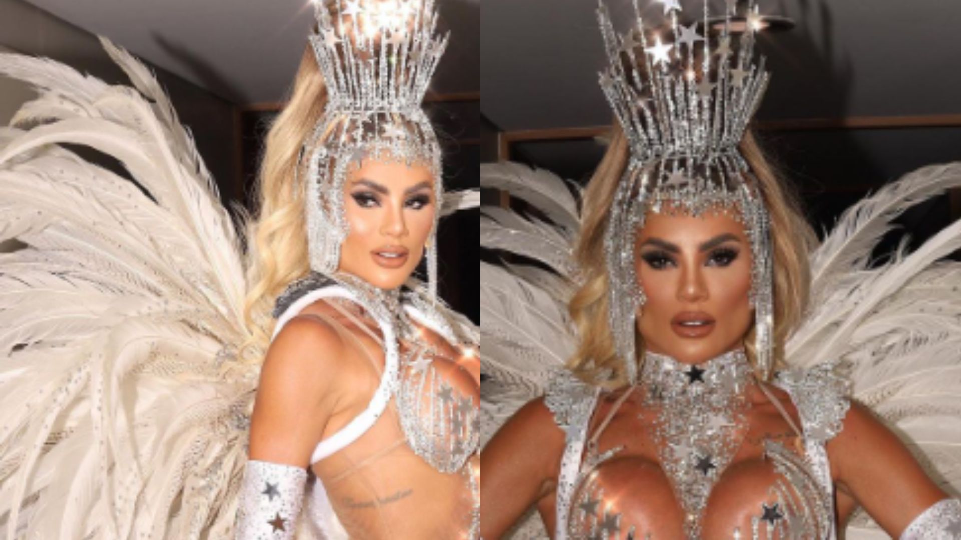 Natacha Horana elege fantasia transparente para desfilar em São Paulo e impressiona: “Deusa”