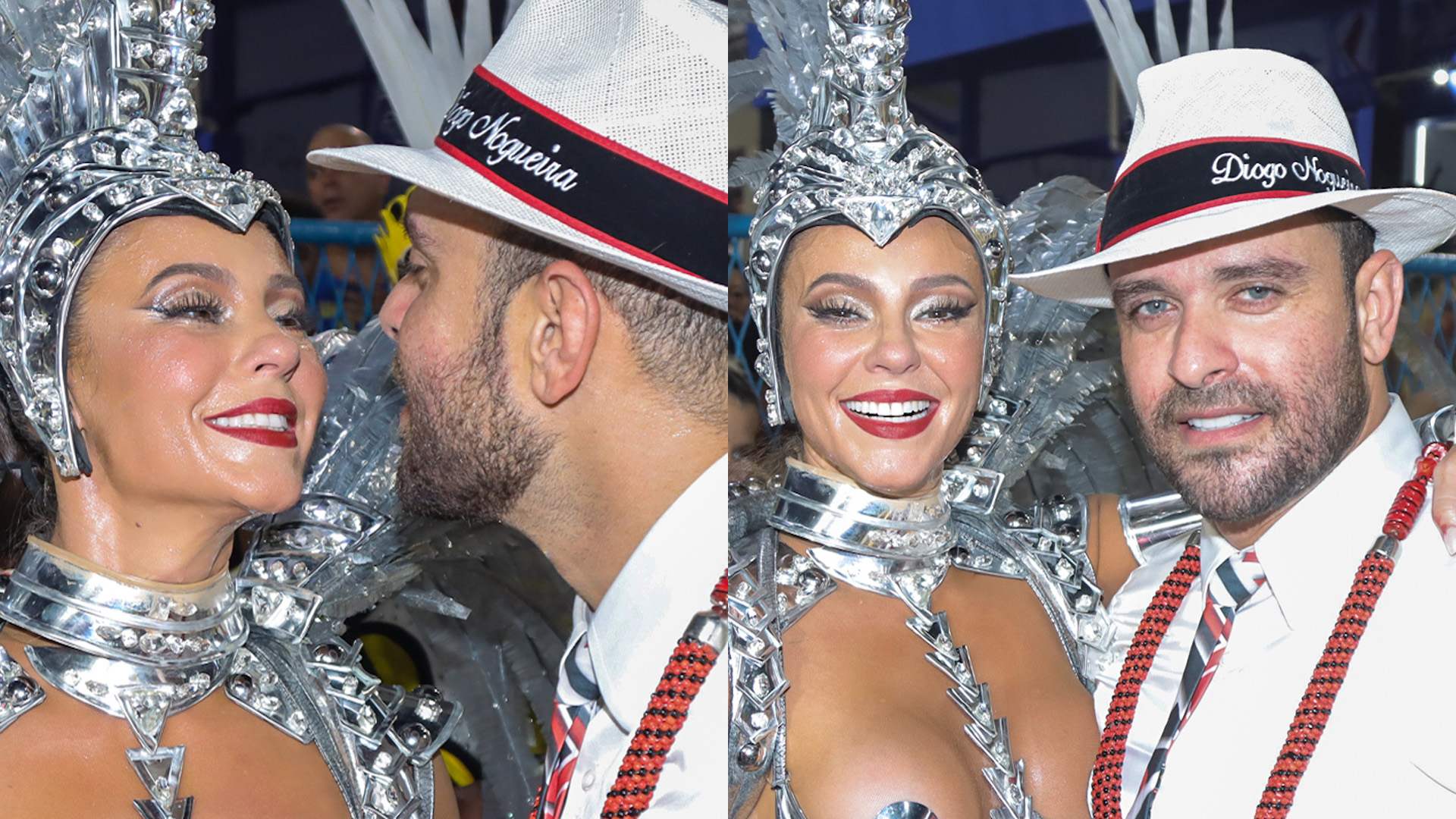 Paolla Oliveira provoca e recebe beijão de Diogo Nogueira no Desfile das Campeãs