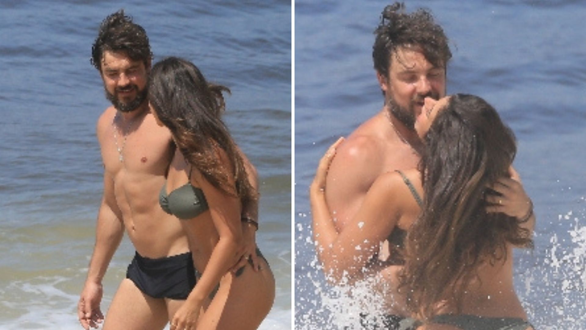 De sunguinha, Sérgio Guizé troca beijos com atriz de ‘Mar do Sertão’ em praia no Rio