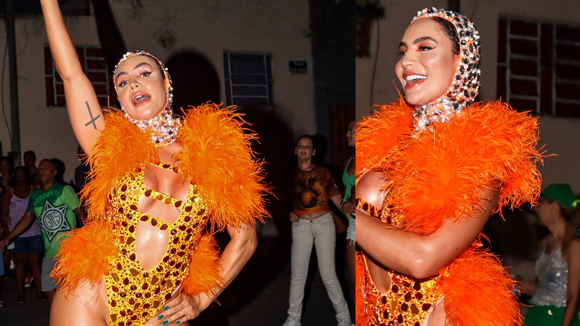 Ex-Fazenda Aline Mineiro quase mostra tudo com body cavado em ensaio de Carnaval