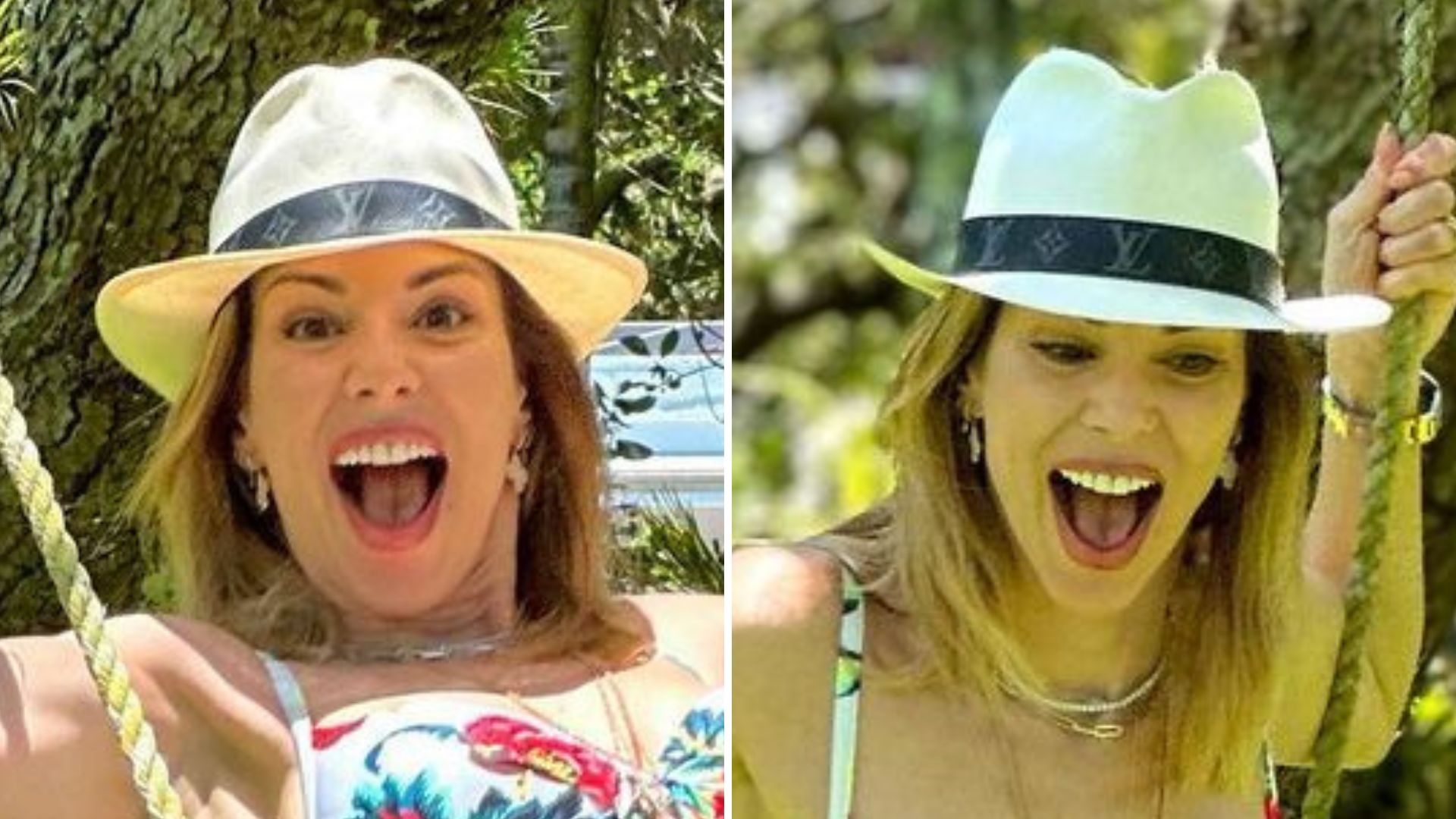 Ana Furtado exibe corpão de biquíni ao se equilibrar em balanço: “Frio na barriga”
