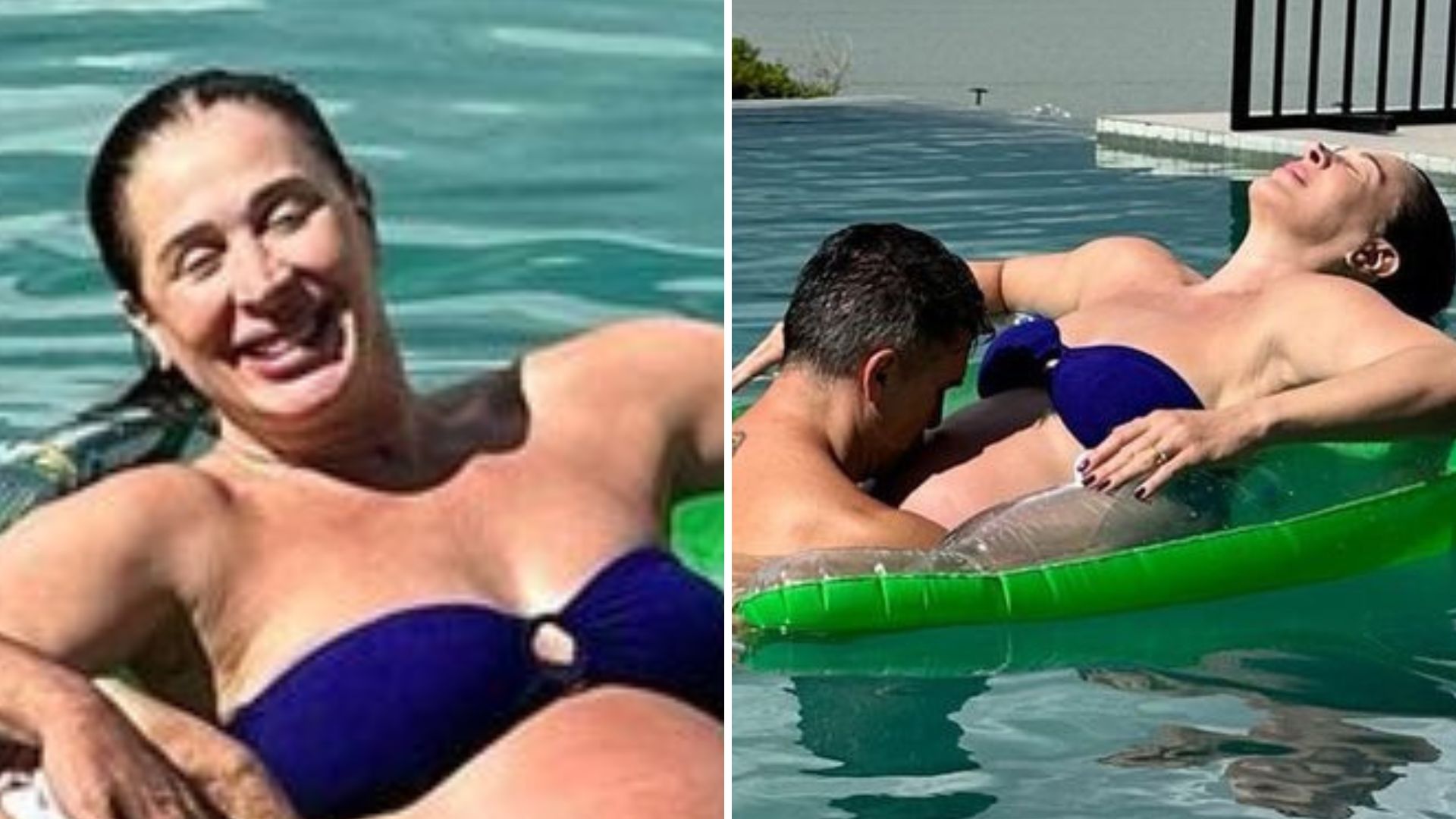 De biquíni, Claudia Raia exibe barrigão apontando em dia de piscina: “Meus amores”