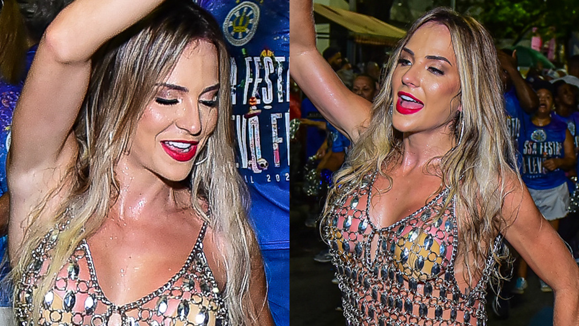 Ex-BBB Gabi Martins cai no samba de vestido transparente e tapa-sexo