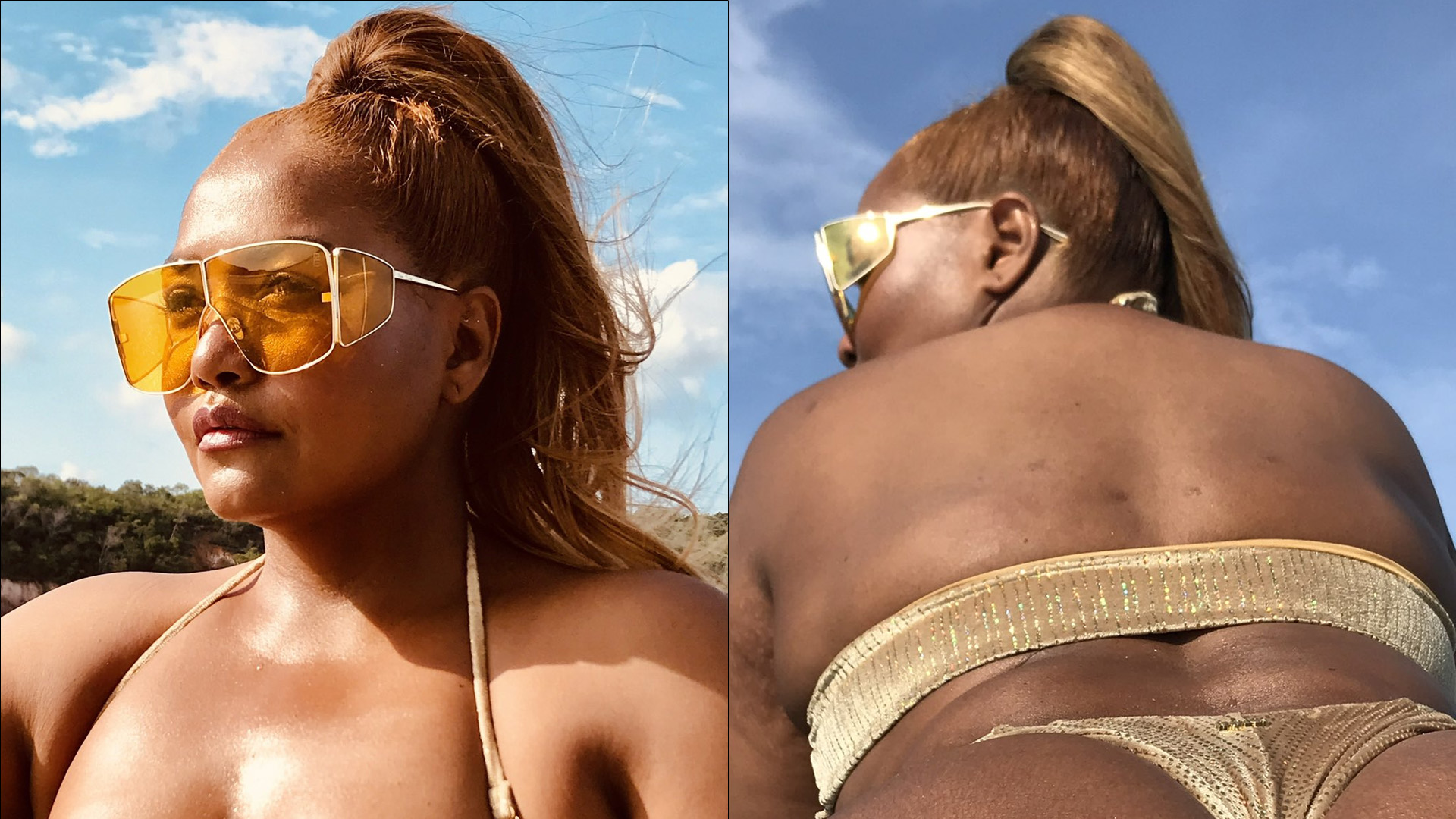 De biquíni atolado, Gaby Amarantos esfrega bumbum na câmera e provoca: “Dourada”