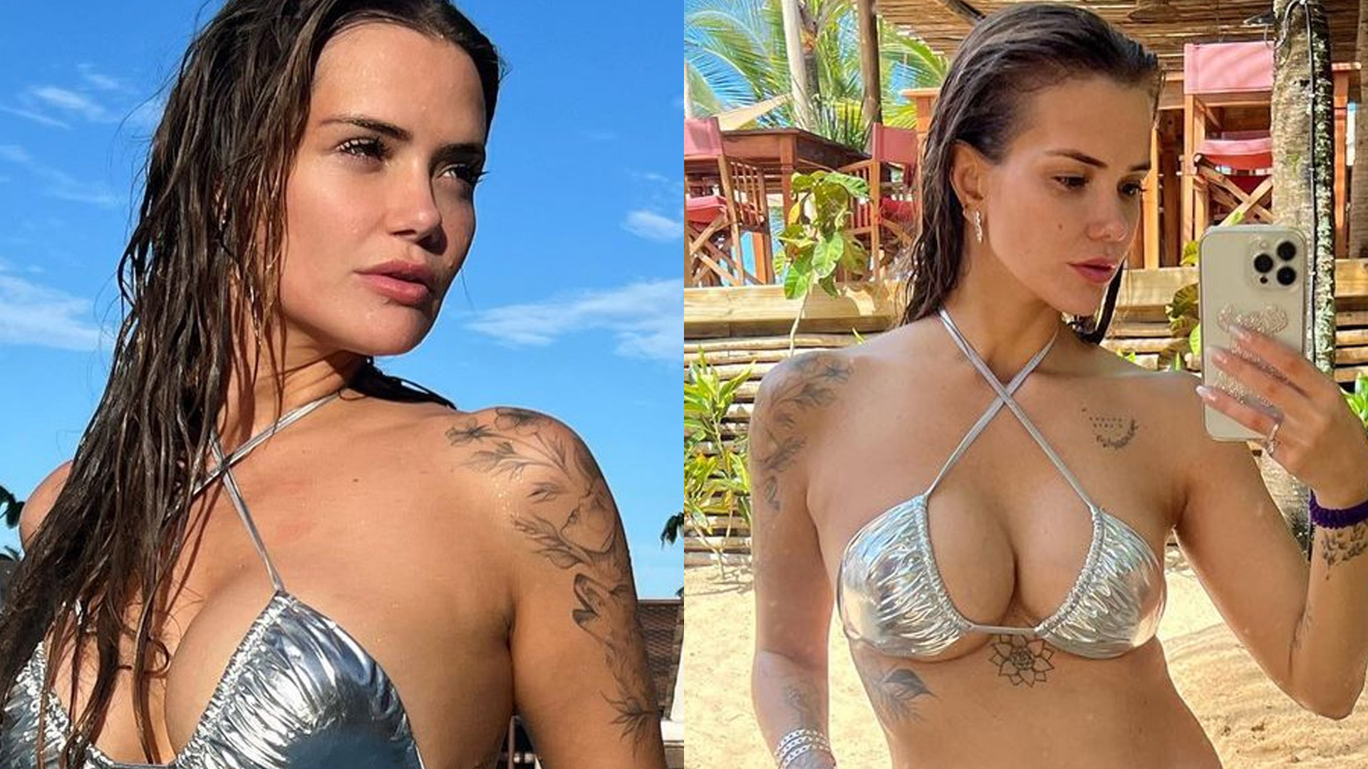 Ex-BBB Marcela McGowan posa de biquíni cortininha e fãs invejam namorada: “Não passa fome”