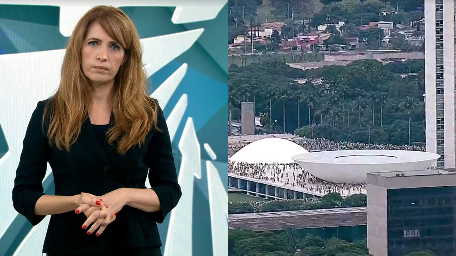 Poliana Abritta entra às pressas ao vivo para cobrir ataques em Brasília: “Terroristas”
