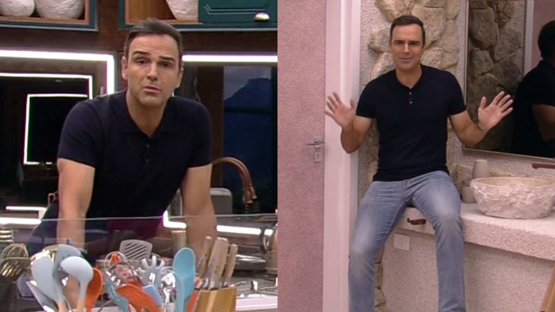 BBB23: Tadeu Schmidt exibe decoração de quartos, cozinha, sala, confessionário e banheiro