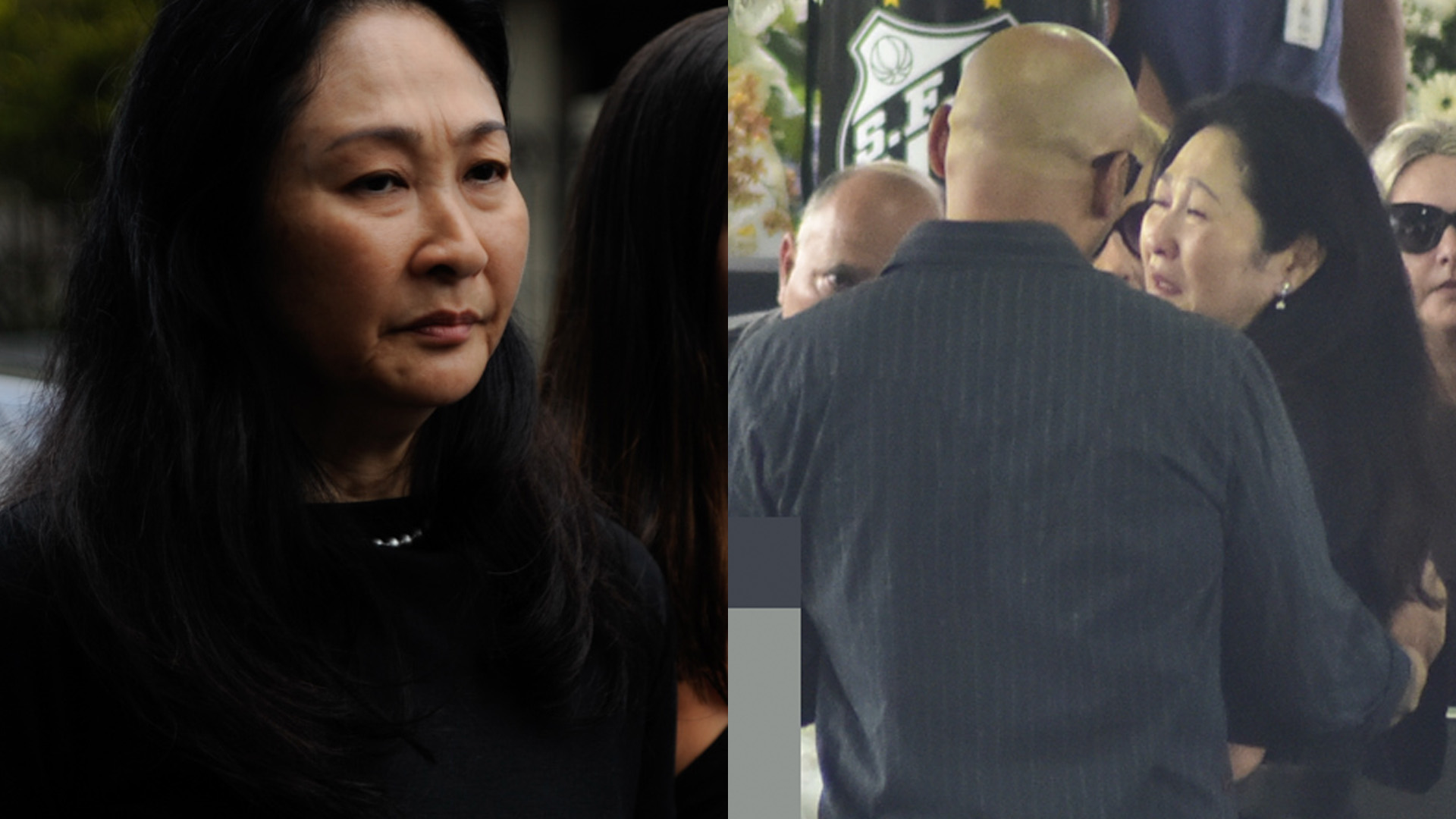 Viúva de Pelé, Marcia Aoki chega abalada e desaba em lágrimas em velório