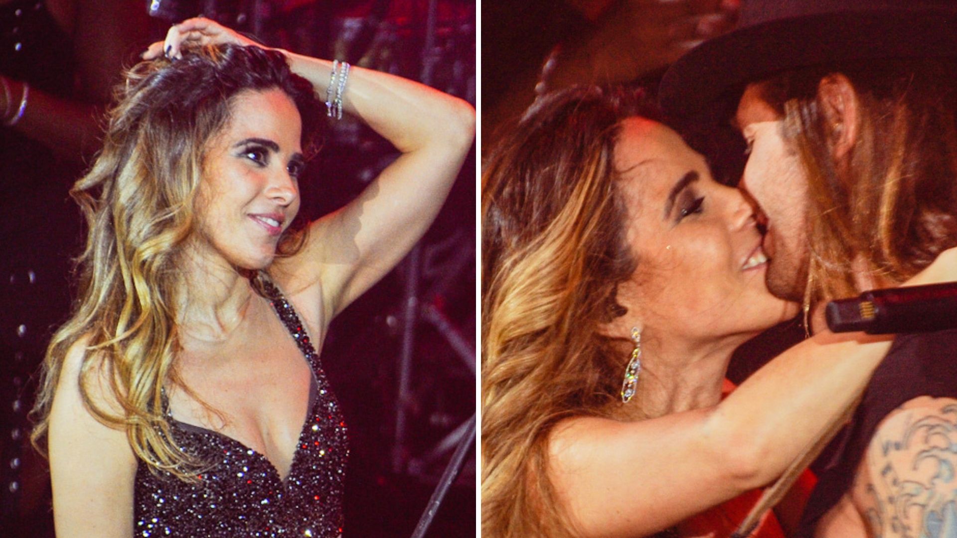 De calcinha e top, Wanessa Camargo dá beijo de língua em Dado Dolabella durante show