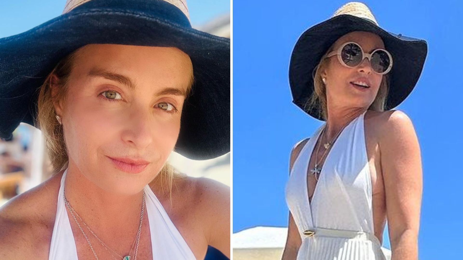 Angélica esbanja jovialidade ao posar de vestido decotadíssimo e transparente: “Igual vinho”