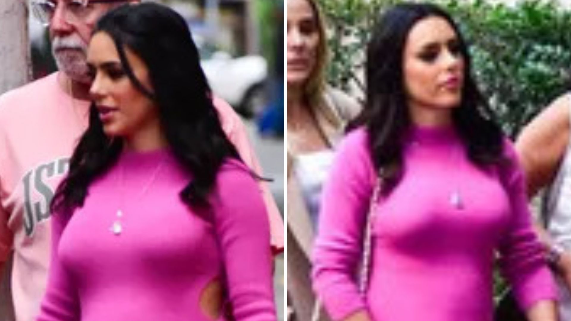 Grávida de Neymar, Bruna Biancardi marca barrigão em vestido pink durante passeio com amigas