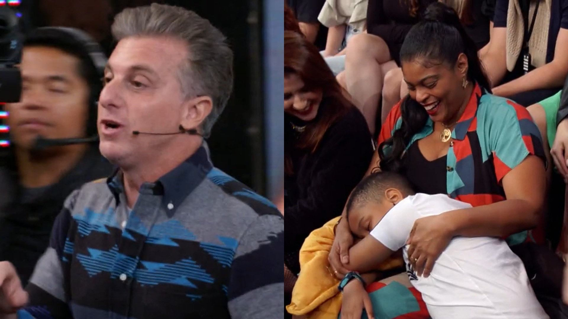 Luciano Huck flagra criança dormindo na final do Dança dos Famosos: “Quer um travesseiro?”