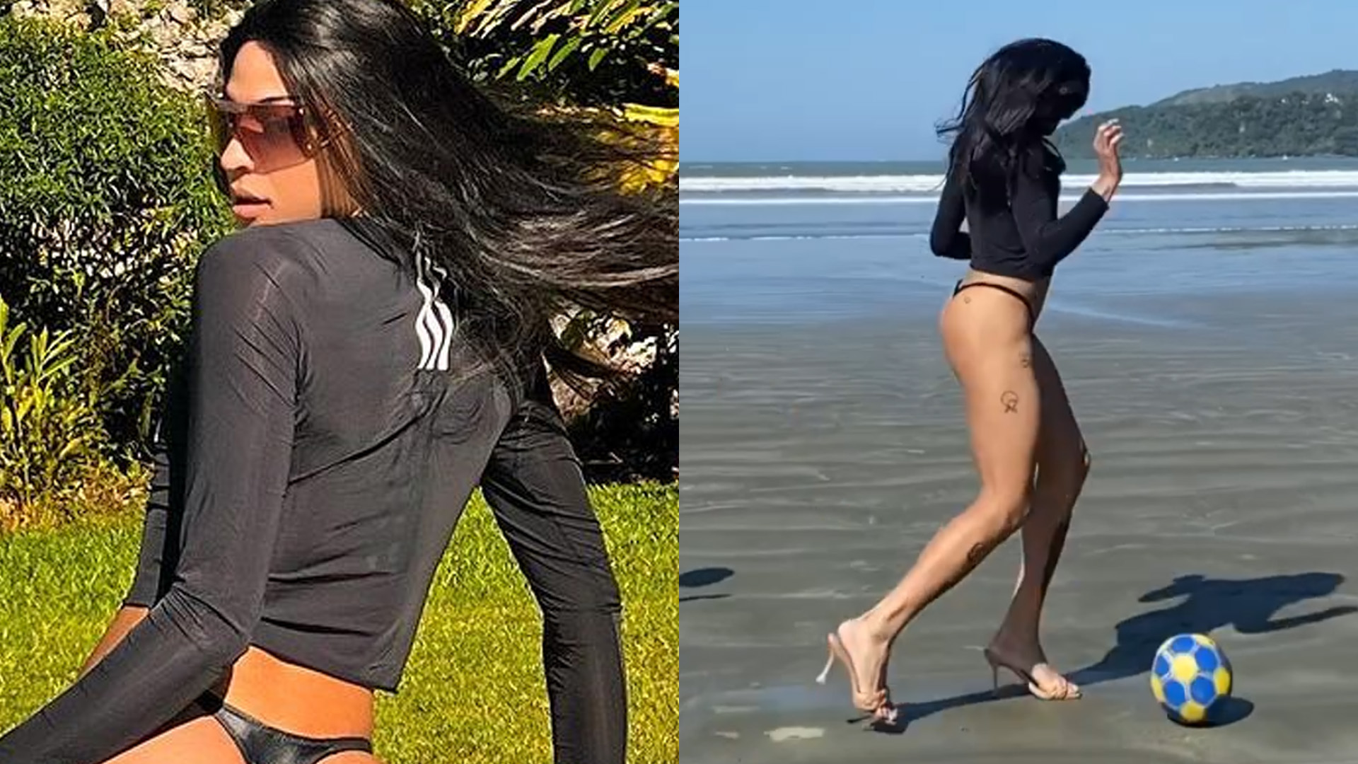 Pabllo Vittar bate bolão com fio-dental e salto agulha na praia: “Toma!”