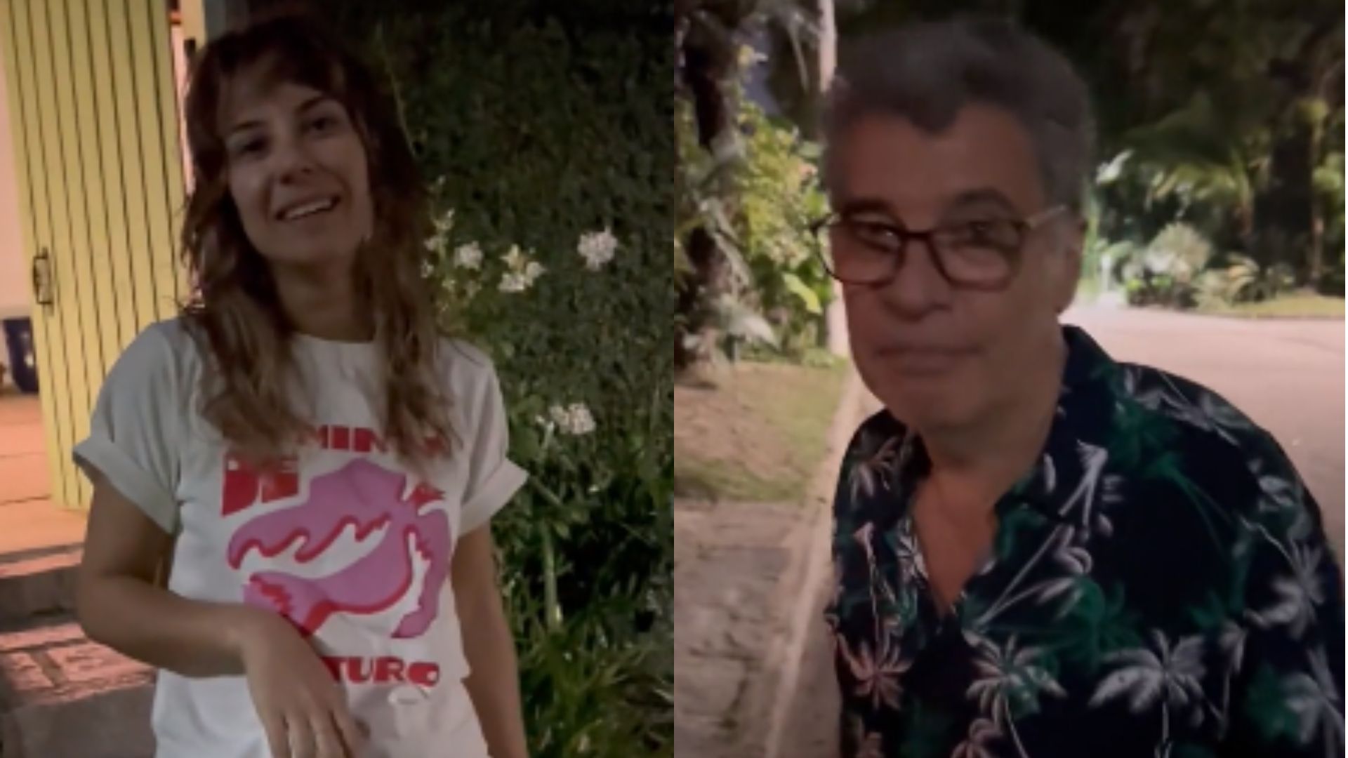 Paulo Betti e Dadá Coelho se confundem e visitam Andréia Horta preparados para festa