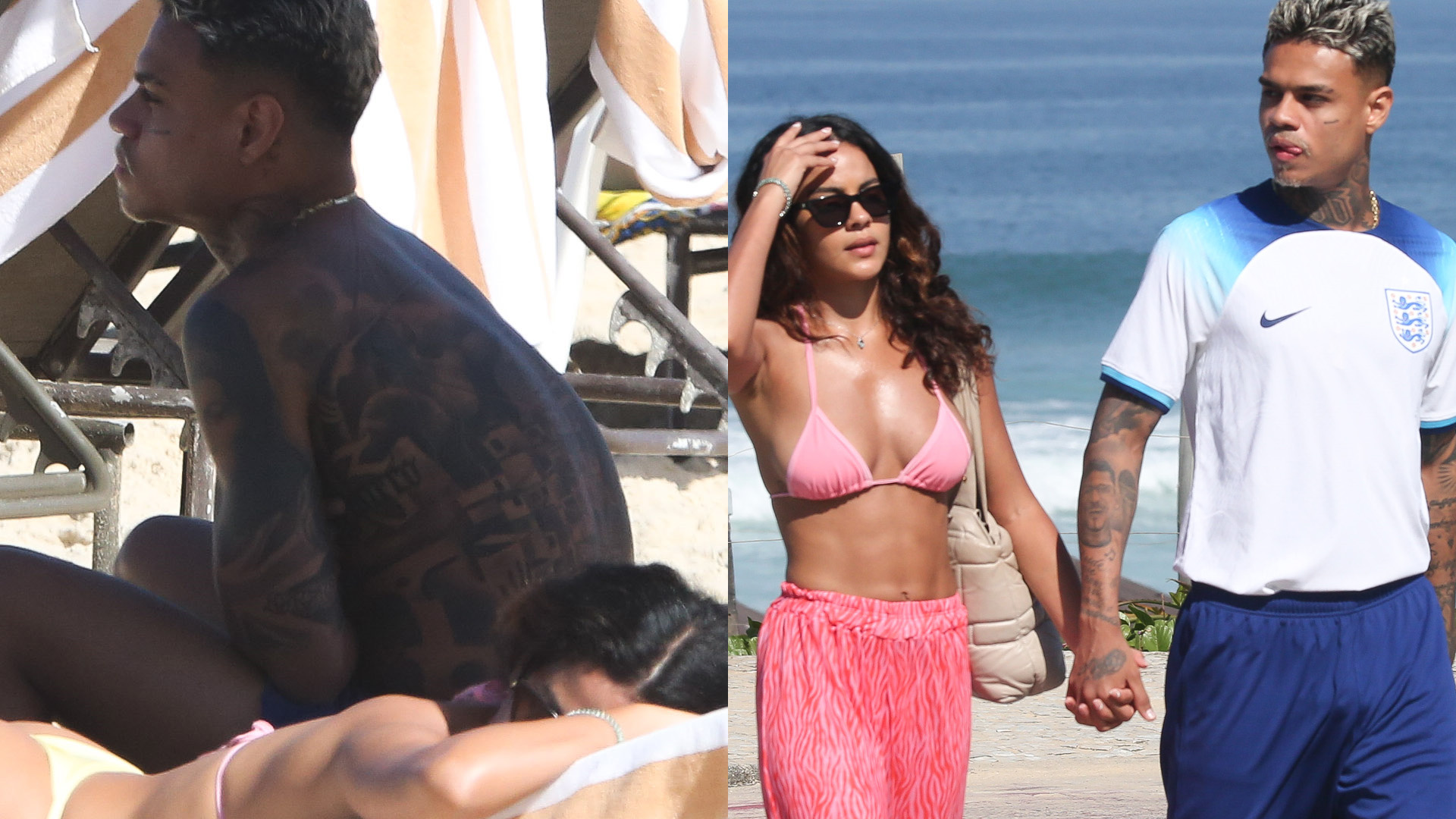 Bella Campos torra retaguarda no sol em dia de praia com MC Cabelinho