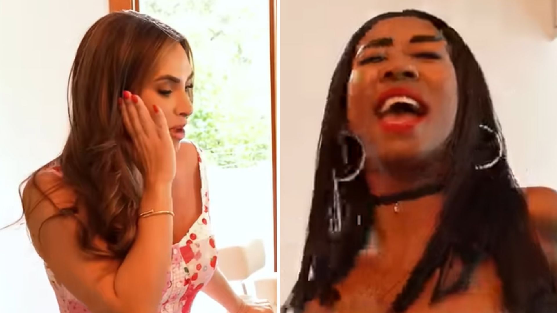 Inês Brasil tira roupa no quarto da Nicole Bahls: “Quer me ver assim”